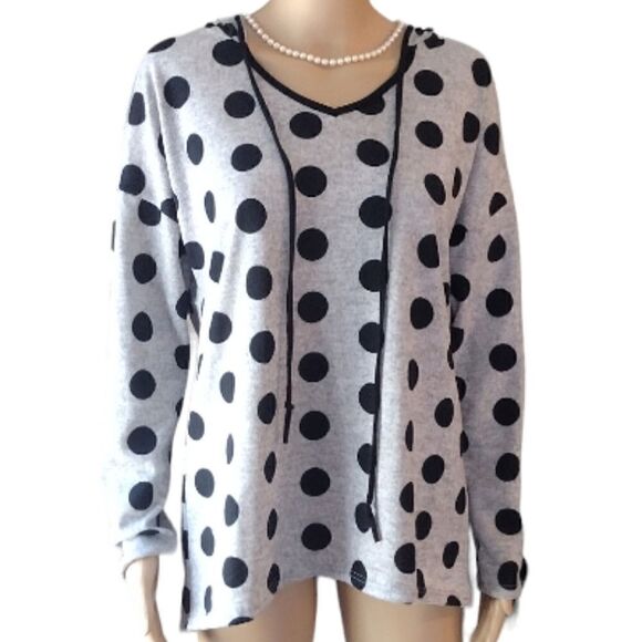 Twenty Ten Women's Size Small, Gray Polka Dot Stretchy Long Sleeve Hoodie Top - Picture 1 of 8